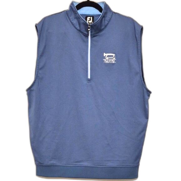 FootJoy Half Zip Performance Golf Vest Men L Blue Custom Club Logo Nylon Blend - Picture 1 of 10